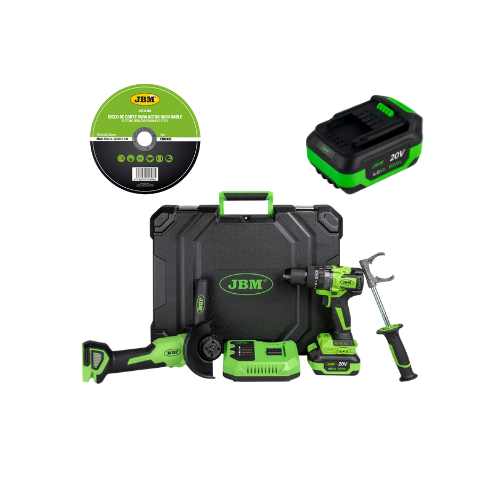 Pack Rebarbadora Angular + Martelo Perfurador + Bateria Litio 4.0 Ah 20V + 10 Discos de Corte 125 mm